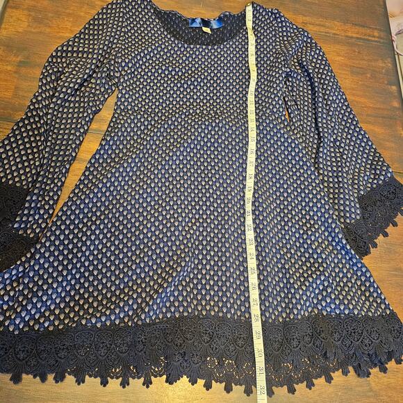Blue Rain Crocheted Long Sleeve Peasant Dress SzM Rayon Blue - Picture 11 of 12
